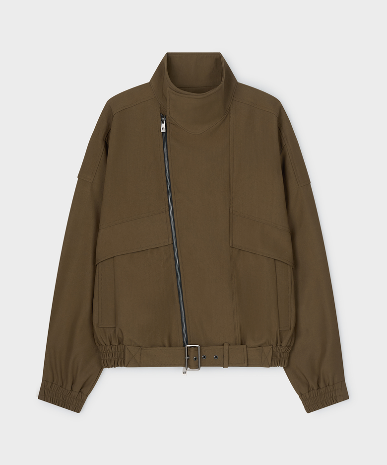 ASYMMETRIC BELTED JACKET (BROWN)