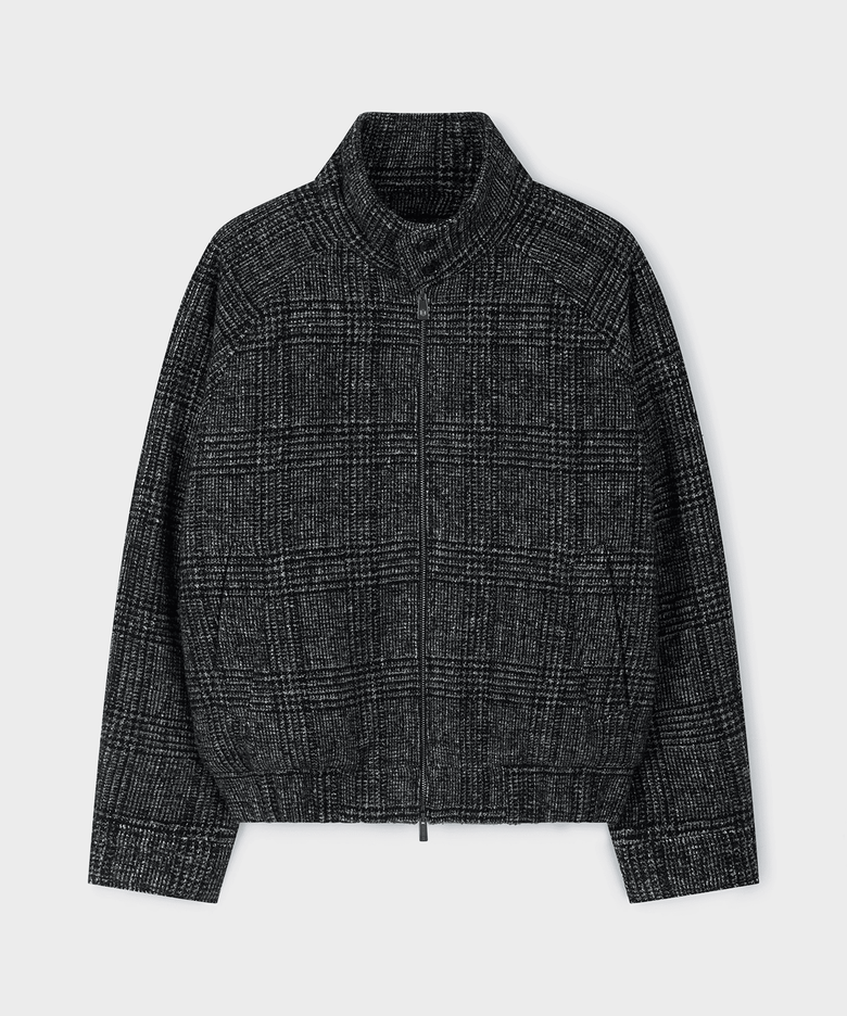 BOUCLE CHECK HARRINGTON JACKET (CHARCOAL)