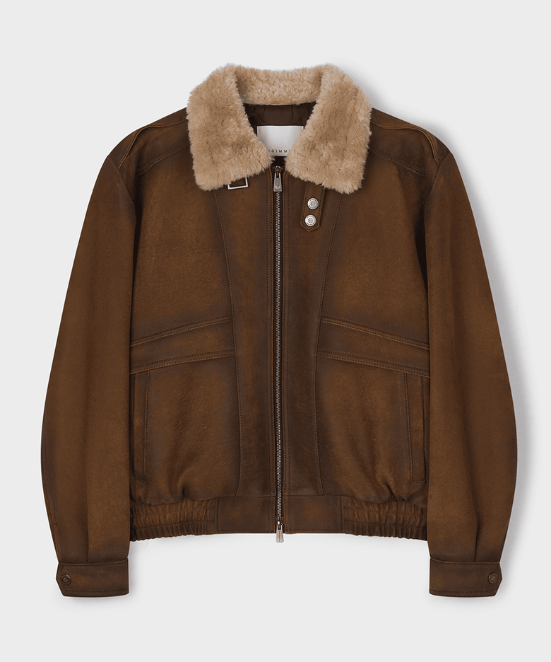 WAXED SUEDE AVIATOR JACKET (BROWN / LAMBSKIN)