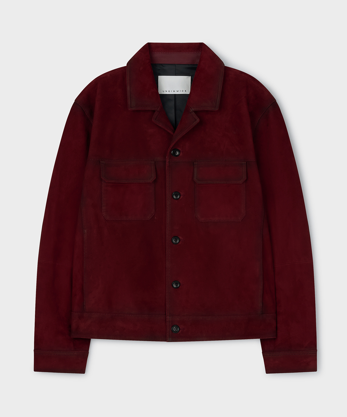 언지미크(UNGIMMICK) SILKY SUEDE TRUCKER JACKET (DEEP RED / GOATSKIN)