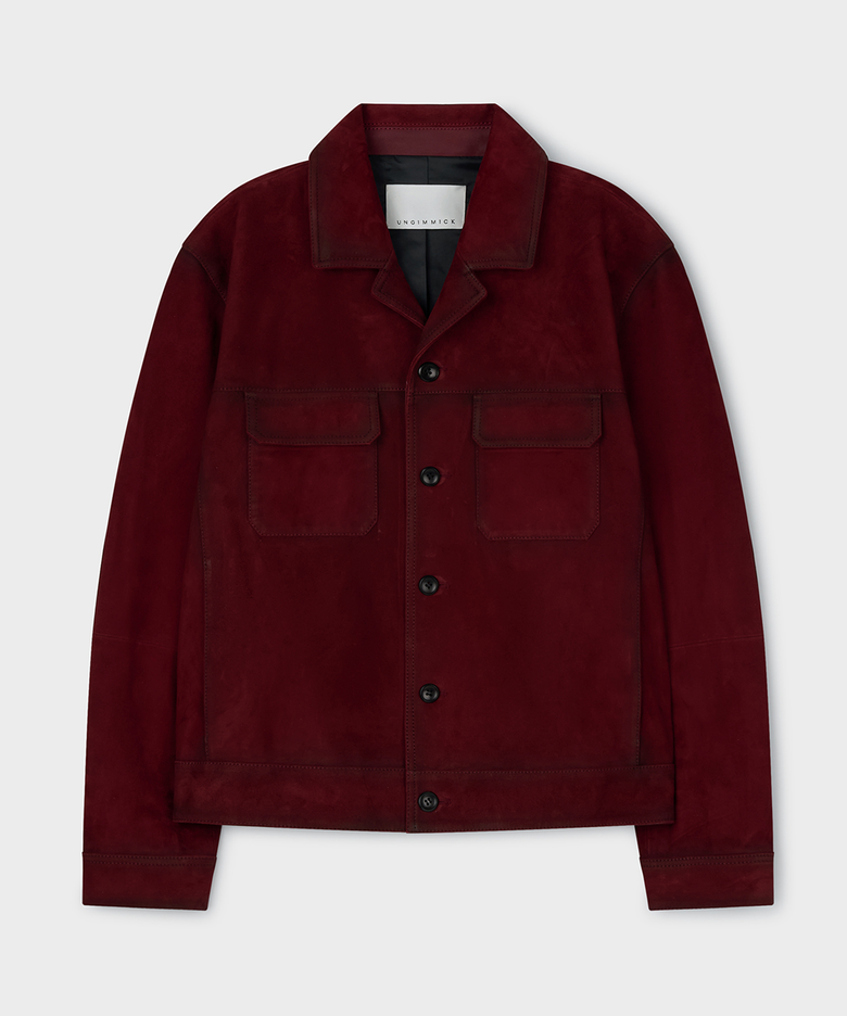 SILKY SUEDE TRUCKER JACKET (DEEP RED / GOATSKIN)