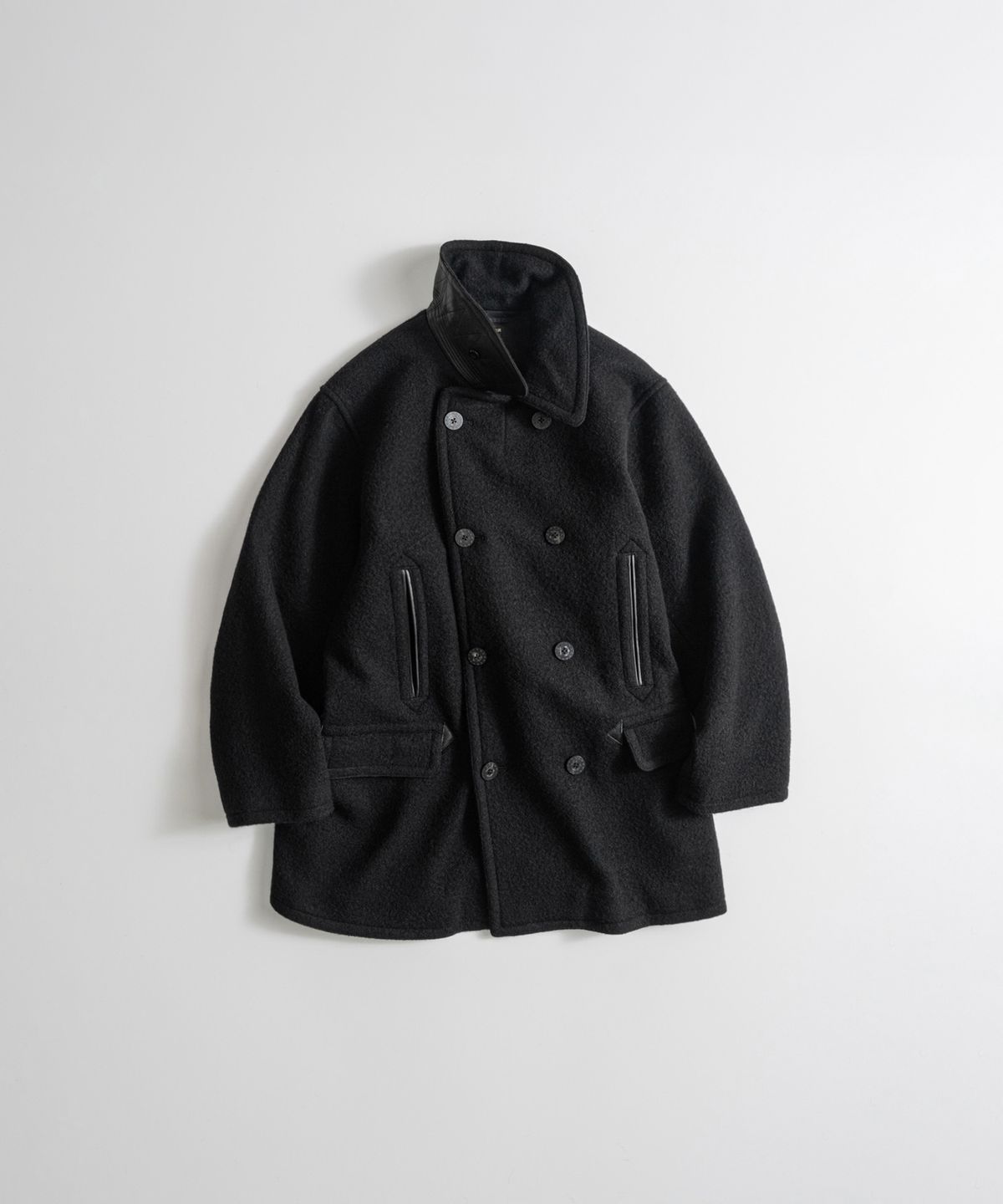 비헤비어(BEHEAVYER) BOILED WOOL NAVAL PEA COAT black