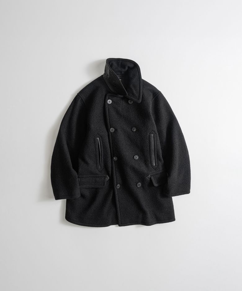 BOILED WOOL NAVAL PEA COAT black