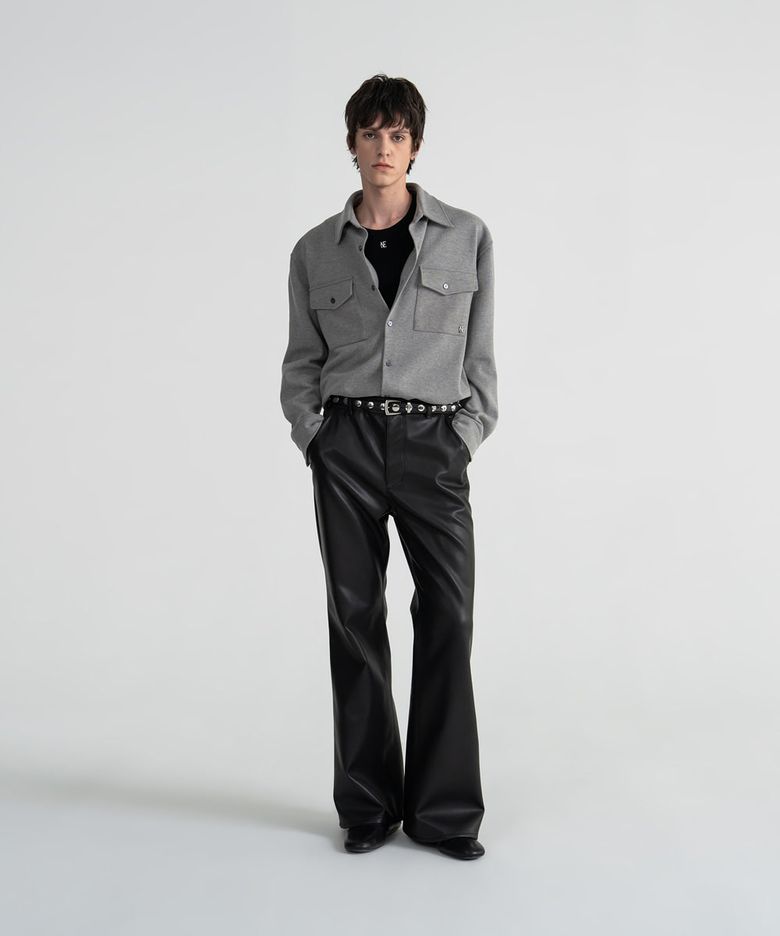 FAUX LEATHER FLARED PANTS - BLACK
