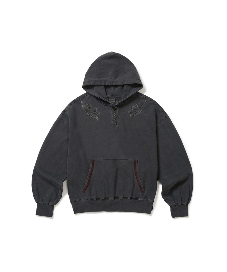 Garment dyed button hoodie / Pigment charcoal
