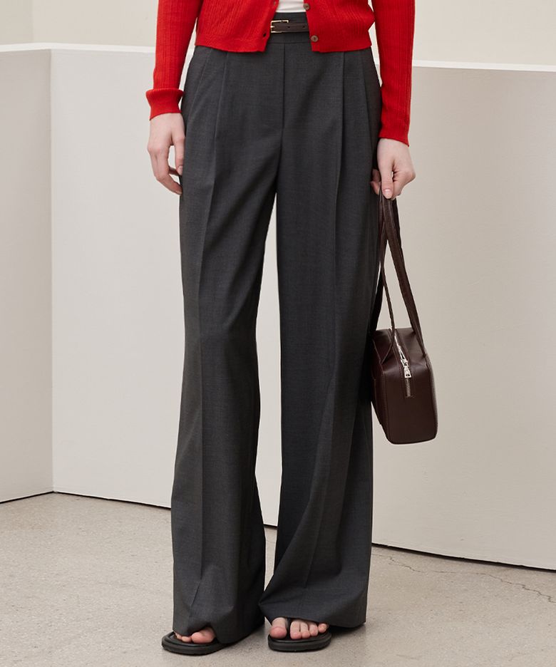 Basic Straight Wide Slacks_Charcoal