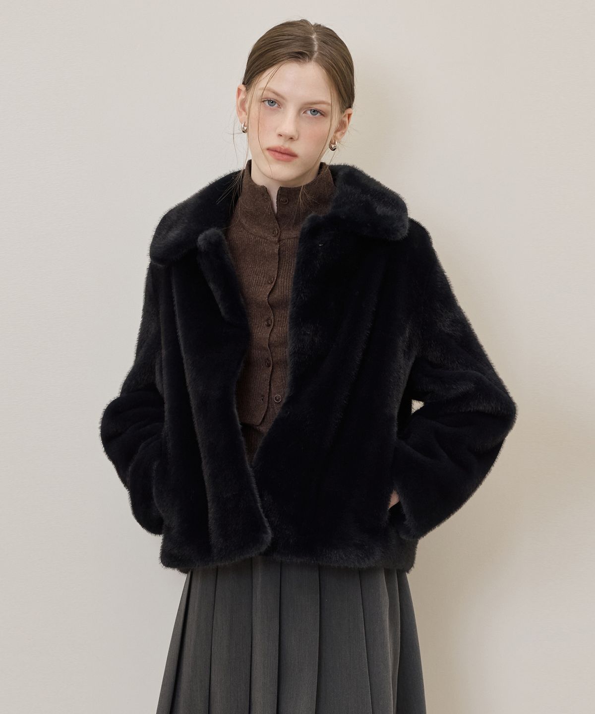 히이크(HYYK) Faux Fur Collar Jacket_Black
