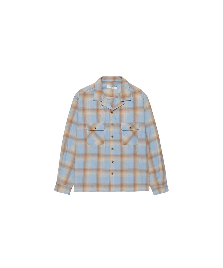 Open collar check shirts Blue