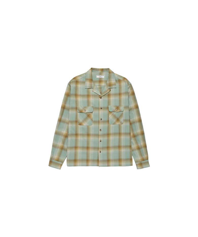 Open collar check shirts Green