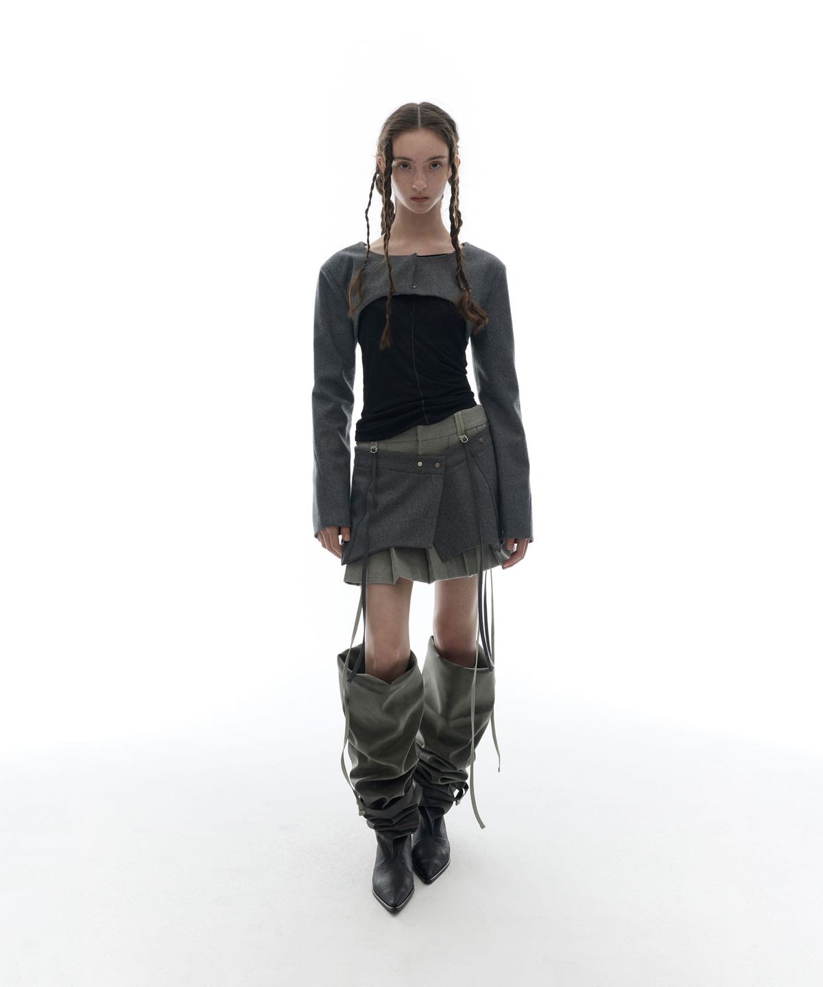 오호스(OJOS) Layered Bolero Wool Jacket / Grey
