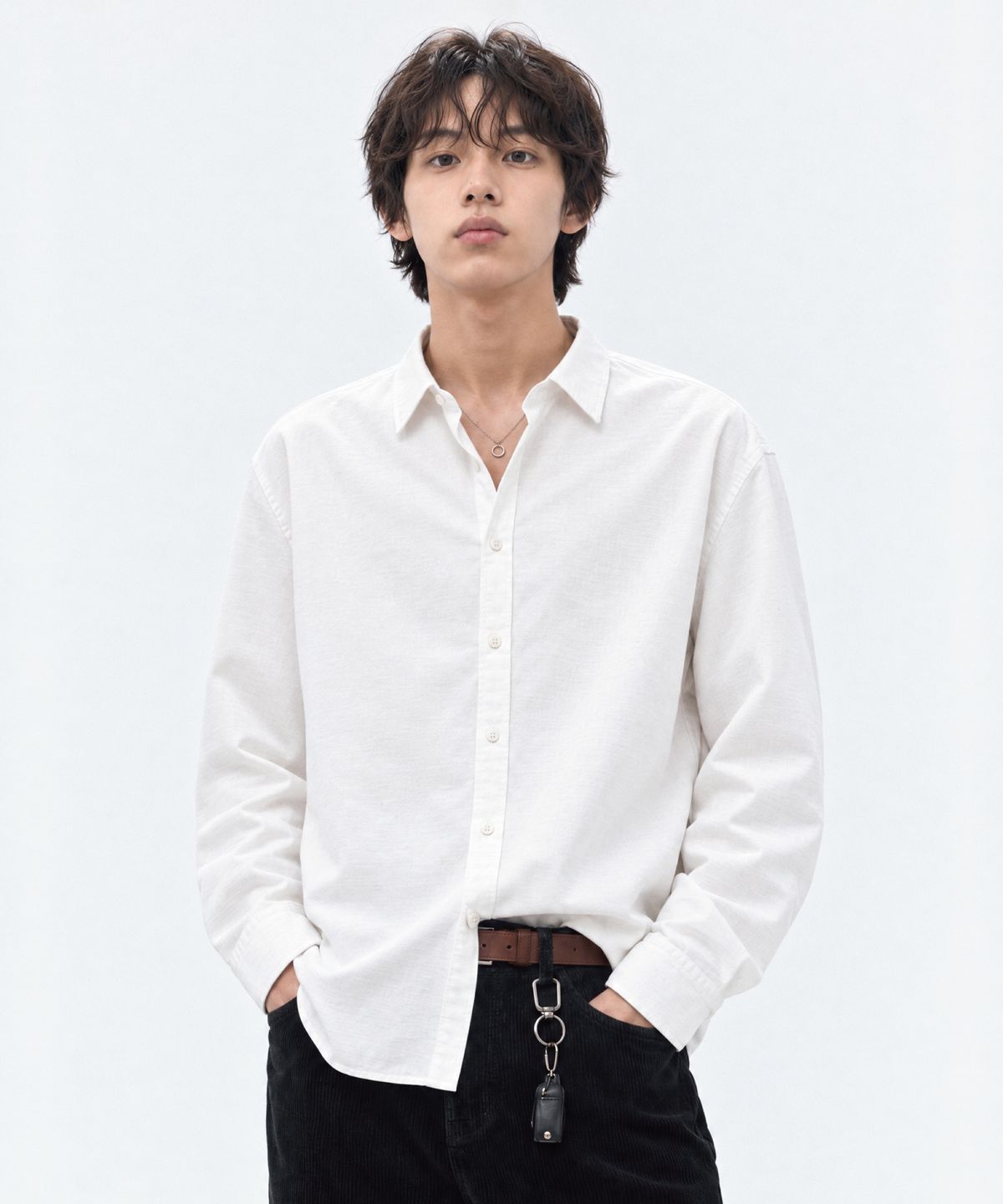 라우디(ROWDY) 릴렉스드 드레이프 드레스 셔츠_문화이트