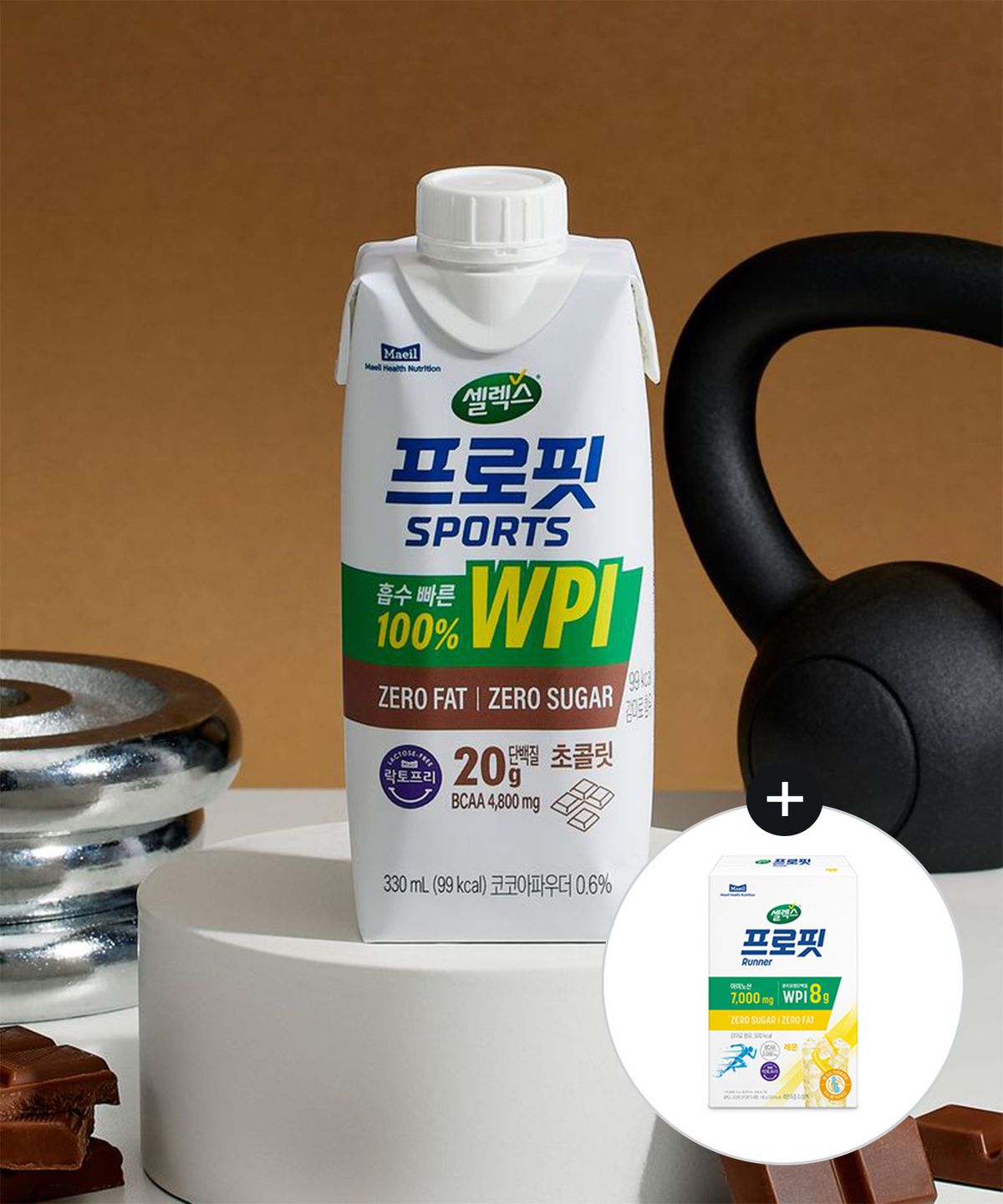 셀렉스(SELEX) [12개+러너 스틱 10개] 프로핏 스포츠 WPI 드링크 초콜릿 330ml+프로핏 레몬 1박스(15G*10개)