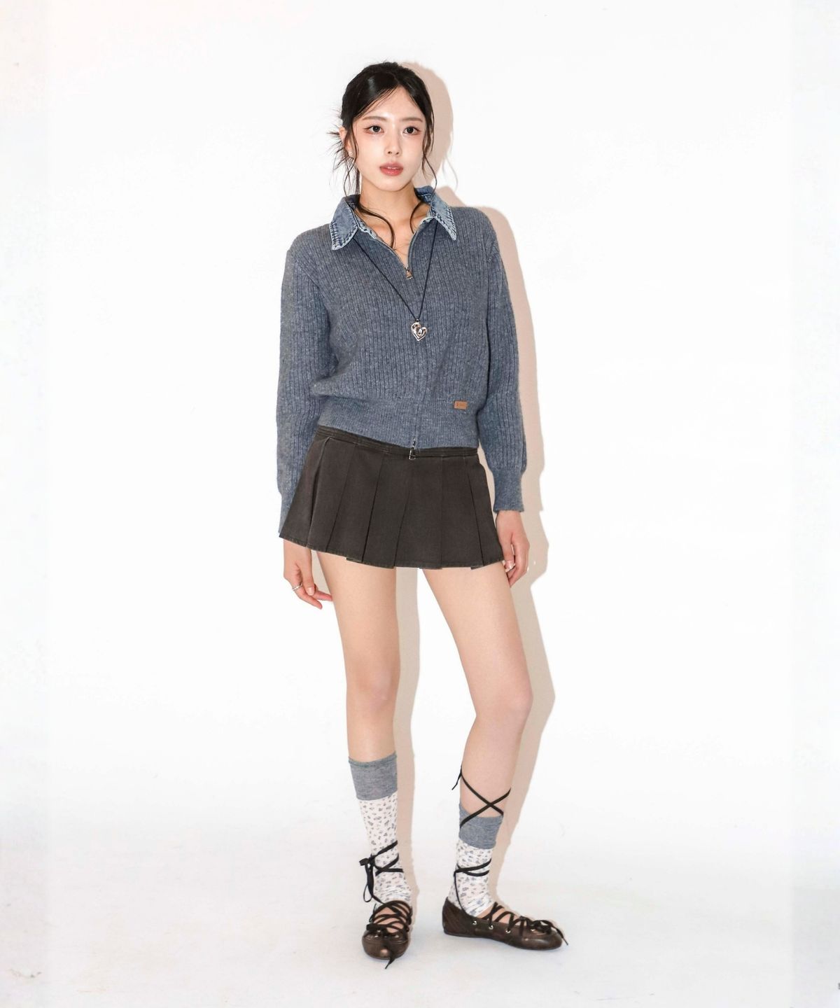 쿨키튼(KOOLKITTEN) 데님 배색 니트 가디건 4colors