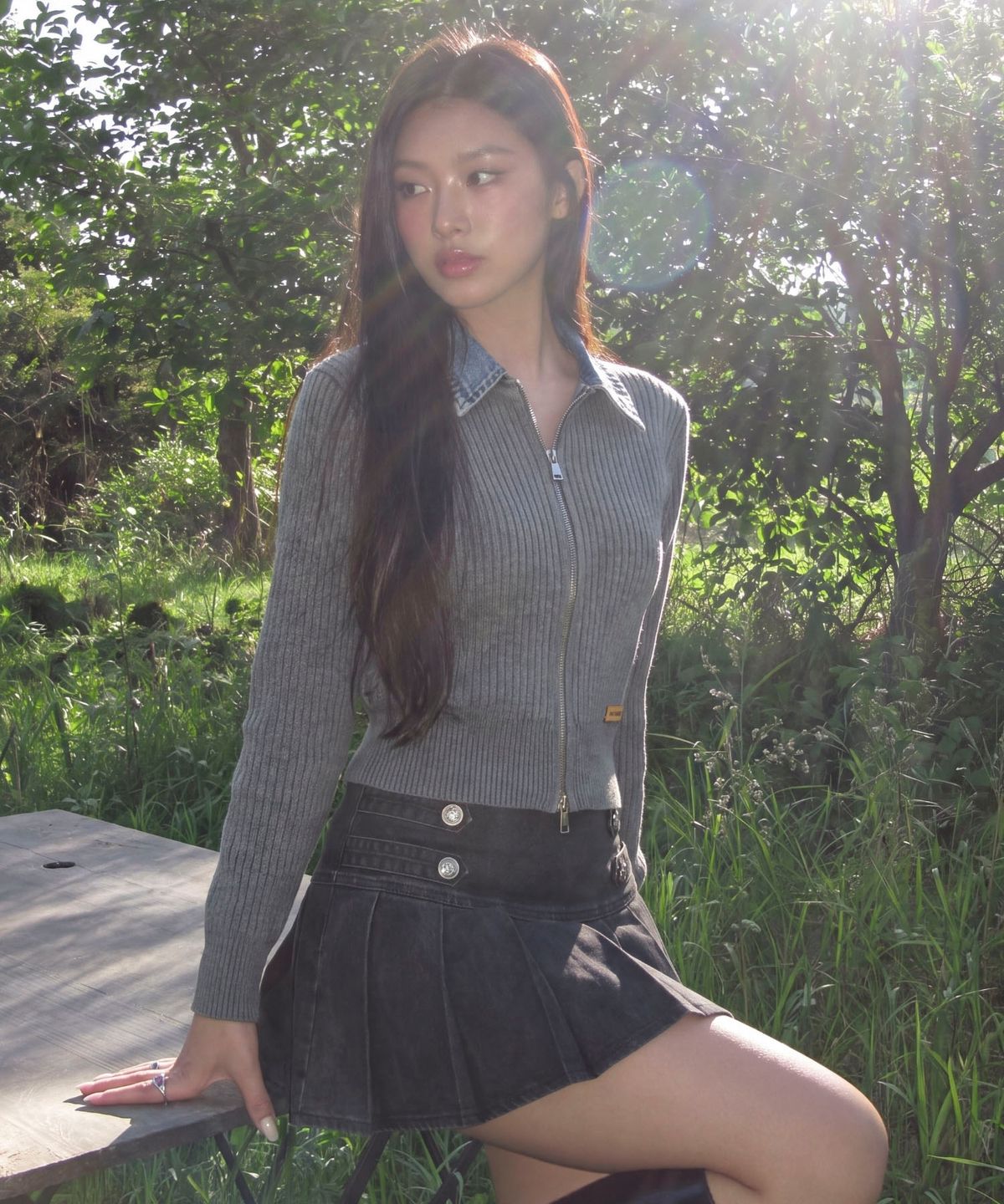 쿨키튼(KOOLKITTEN) 데님 배색 니트 가디건 4colors