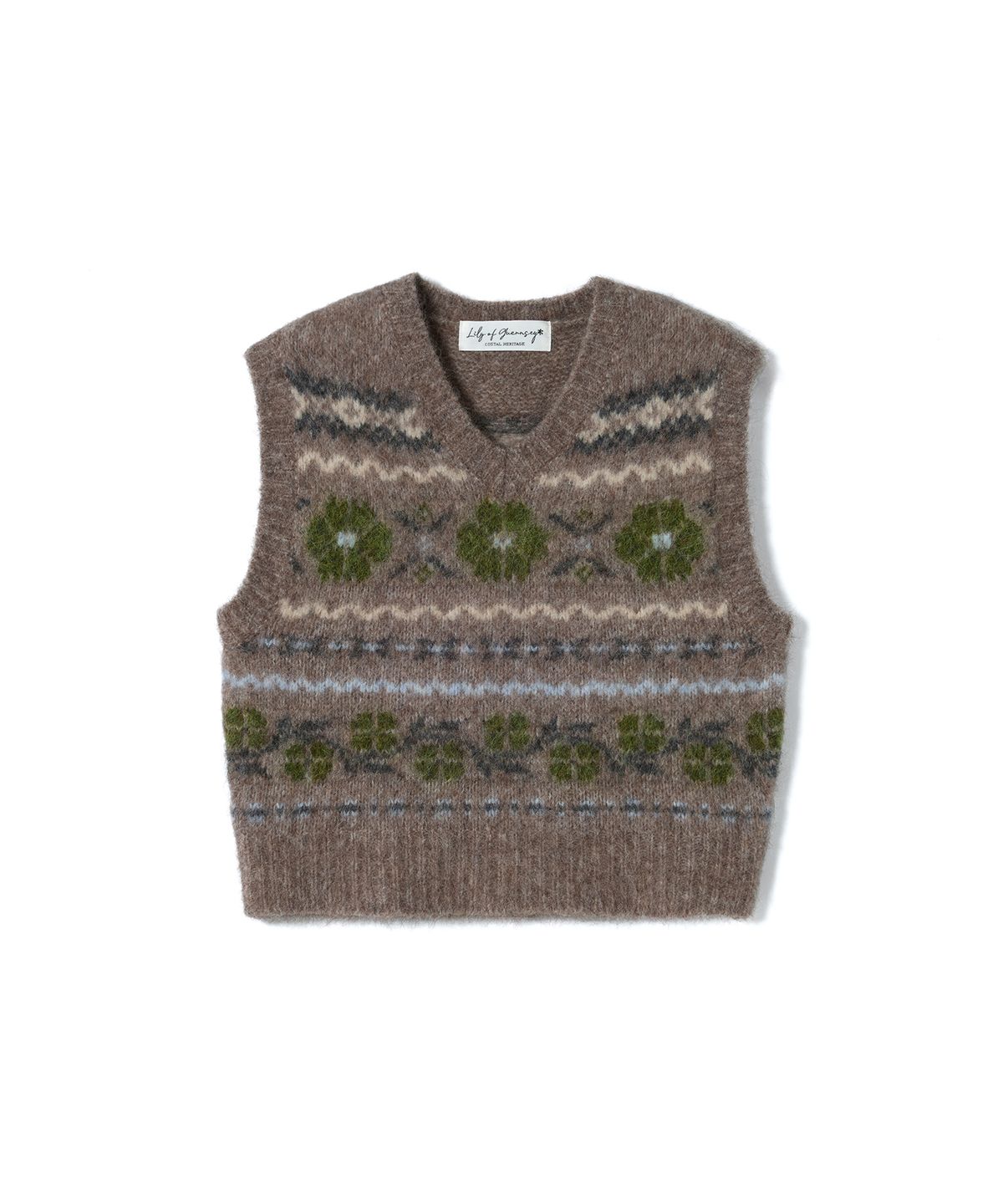 건지 울른스(Guernsey Woollens) [릴리 오브 건지] 플랑몽 페어아일 알파카 베스트 - 베이지