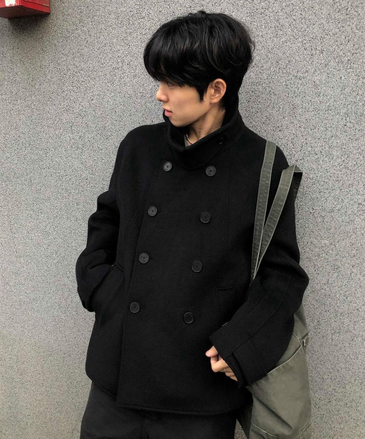 미세키서울 맨(MISEKISEOUL MEN) Button collar short pea coat BLACK