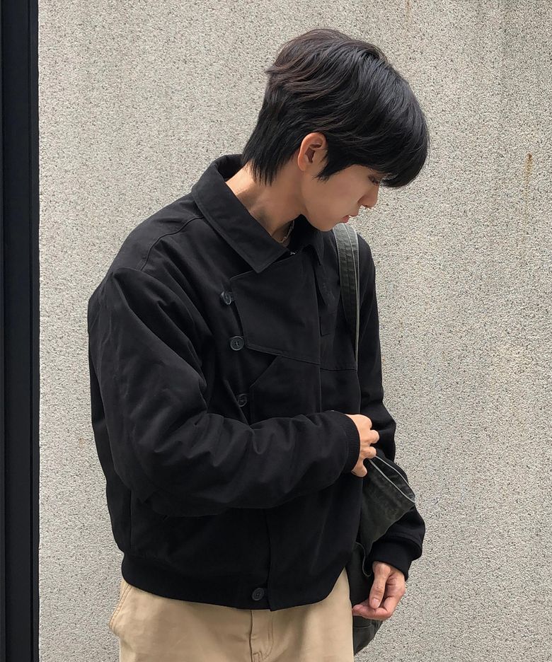 [임서진×미세키서울 맨] Diagonal panel padding jacket BLACK