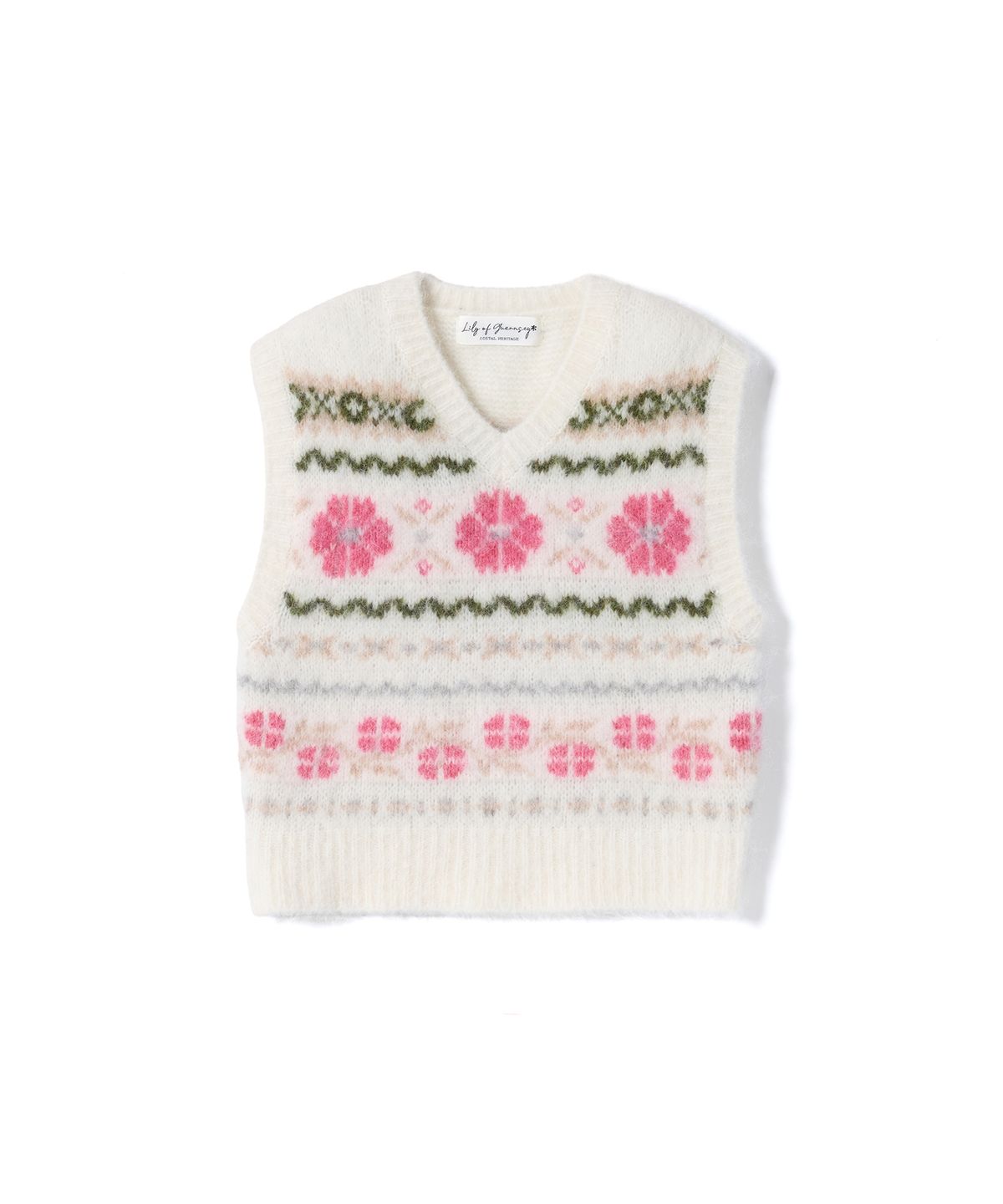 건지 울른스(Guernsey Woollens) [릴리 오브 건지] 플랑몽 페어아일 알파카 베스트 - 아이보리