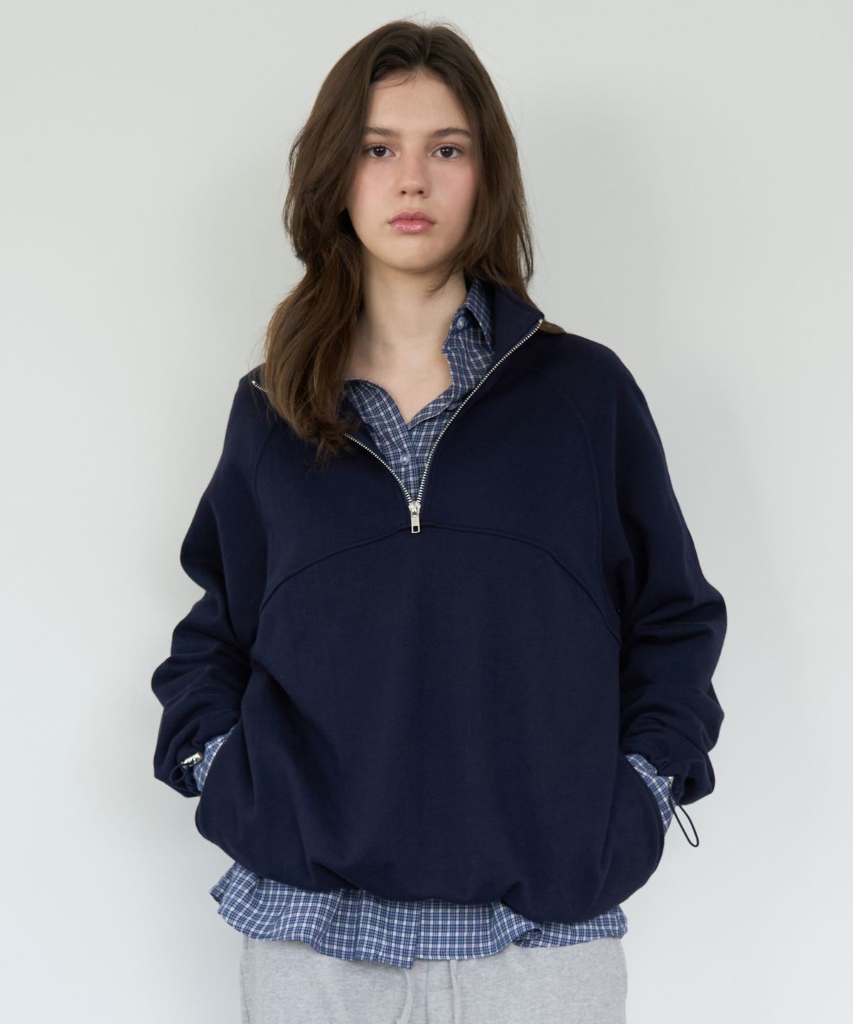 로시로우(LOSSYROW) Back Lettering Half-Zip Anorak - Navy