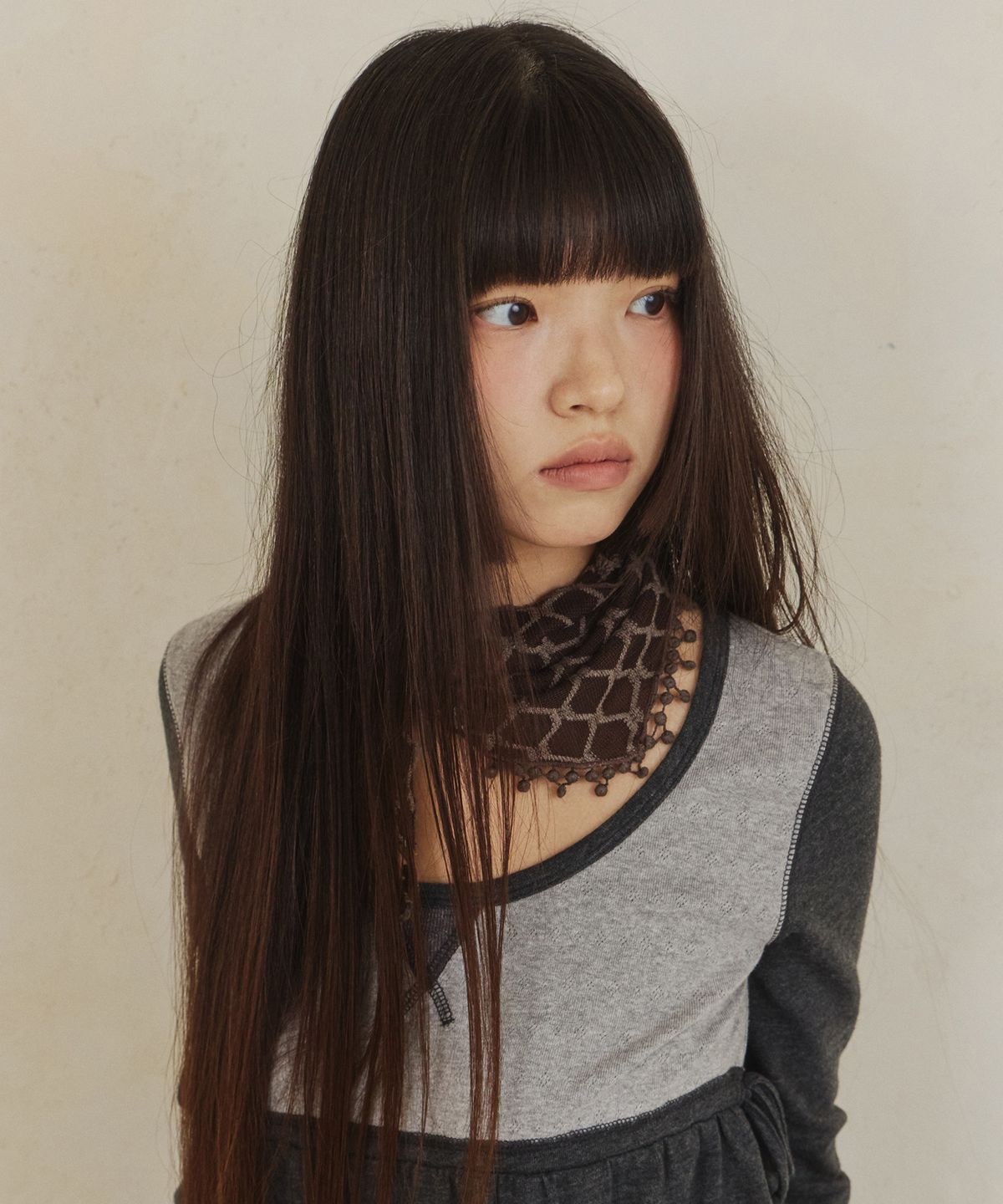 단델(DANDEL) DD lattice fringe scarf (BROWN)