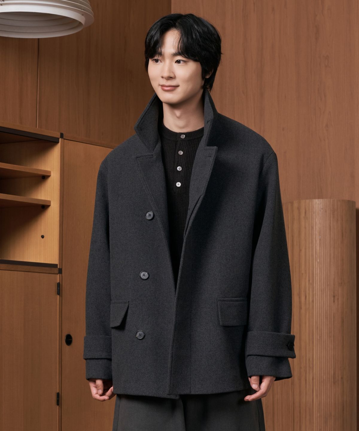 효지(HYOJI) 26 FW 루즈핏 하이넥 하프 코트 (3컬러)
