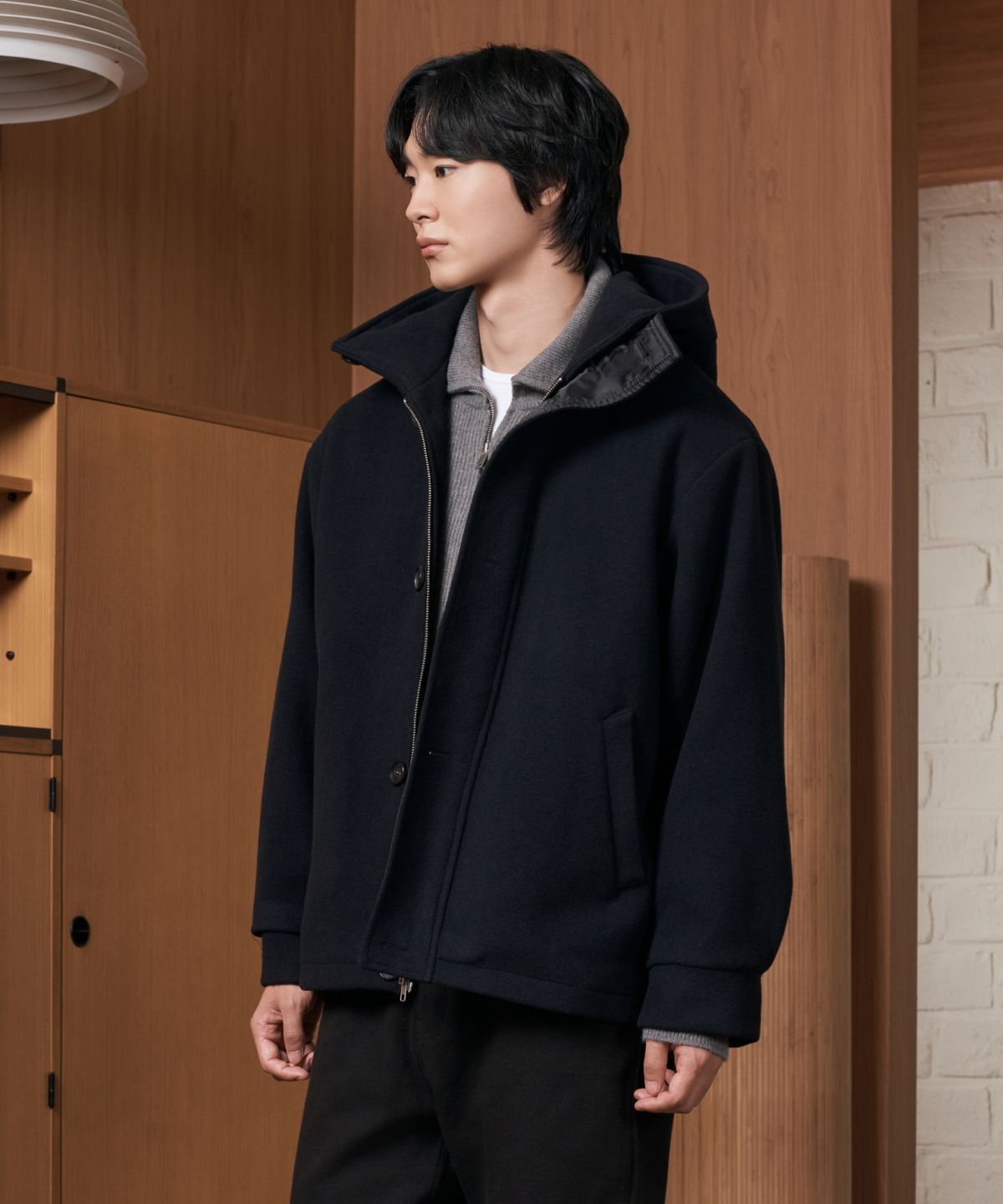 효지(HYOJI) 26 FW 루즈핏 후드 하프 코트 (2컬러)