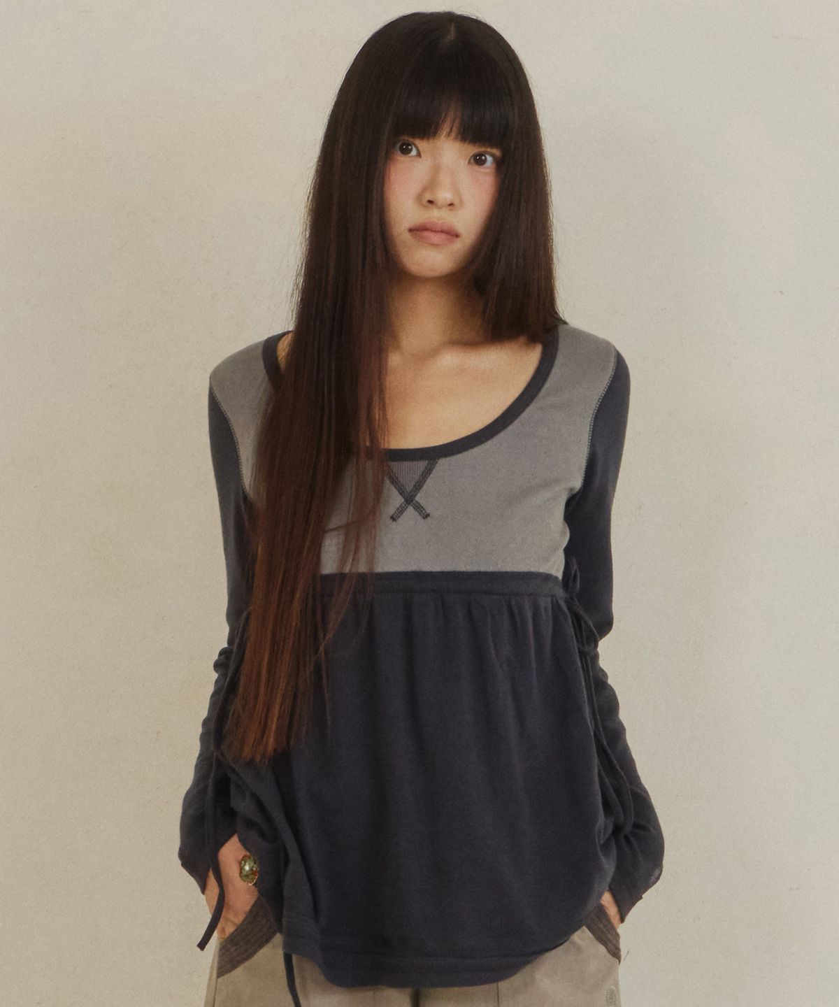 단델(DANDEL) DD bib babydoll long sleeve (NAVY)