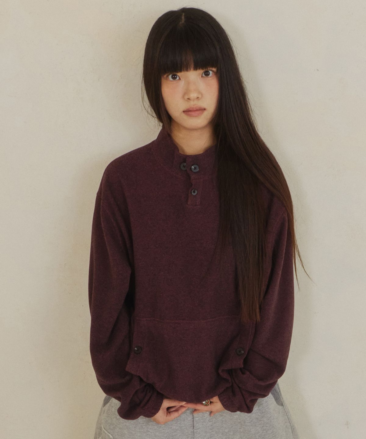 단델(DANDEL) DD flatlock stitch fleece pullover (MAROON)