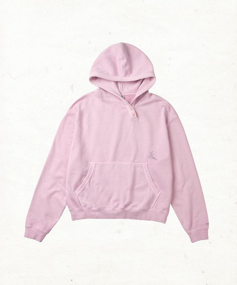 DD slant henley neck pigment hoodie (DUSTY PINK)