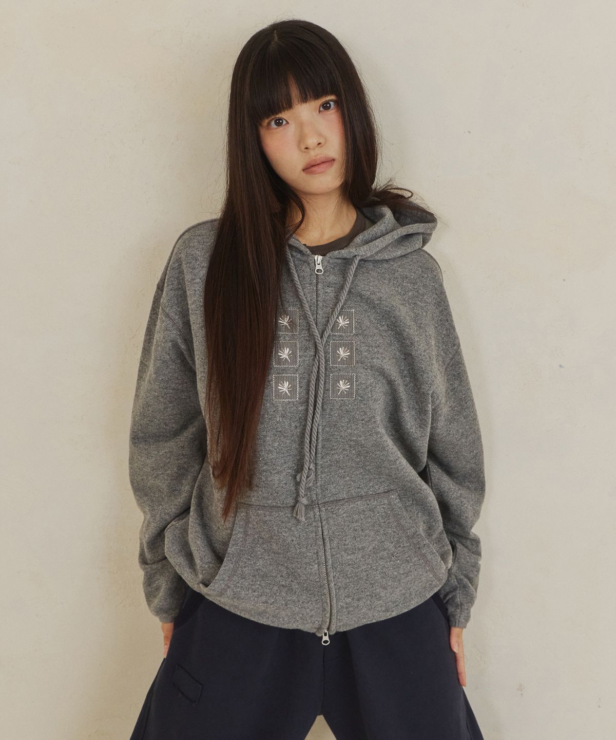 단델(DANDEL) DD symbol patch wool hoodie zip-up (GREY)