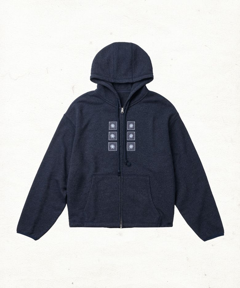 DD symbol patch wool hoodie zip-up (NAVY)