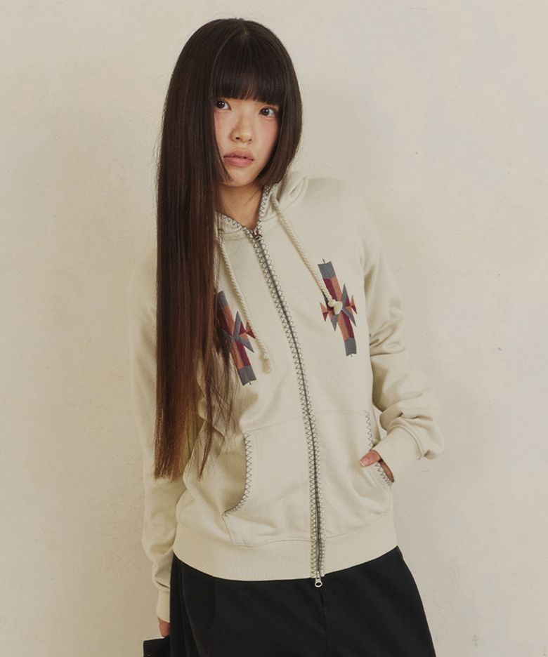 DD totem stitch hoodie zip-up (IVORY)