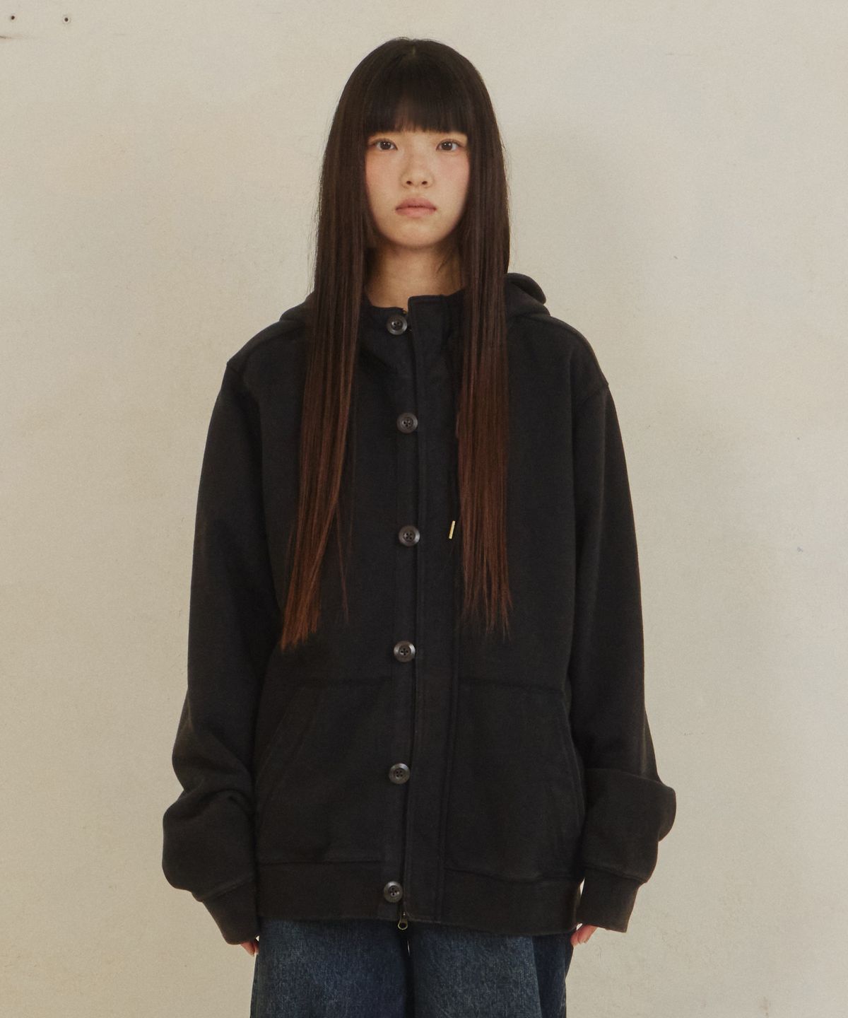 단델(DANDEL) DD toggle button hoodie zip-up (BLACK)