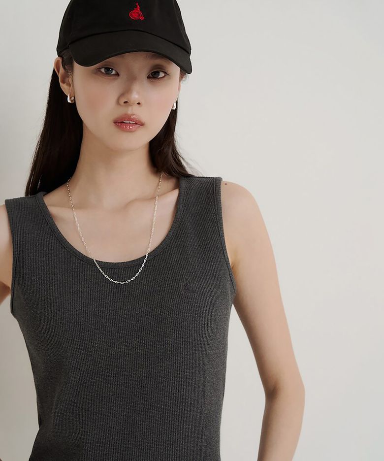 와플 슬림핏 슬리브리스 티셔츠  애쉬 (BF6742C734)