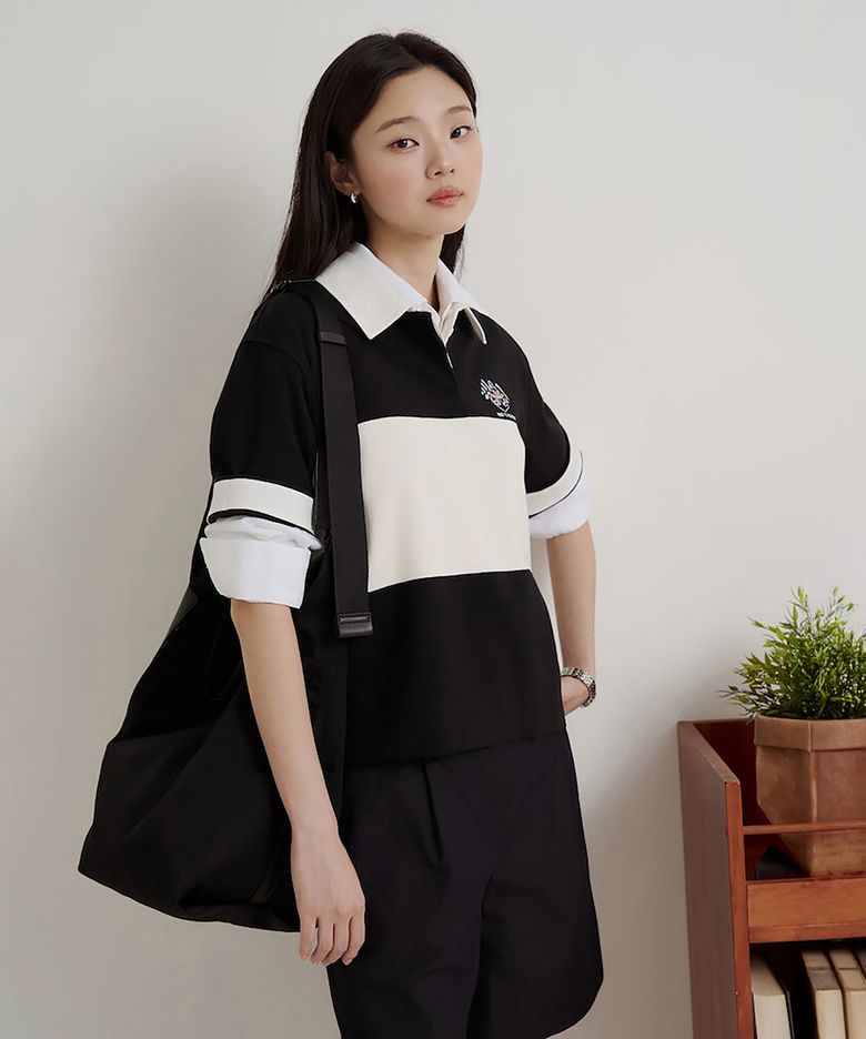 럭비 스트라이프 반소매 폴로 티셔츠  블랙 (BF6742C115)