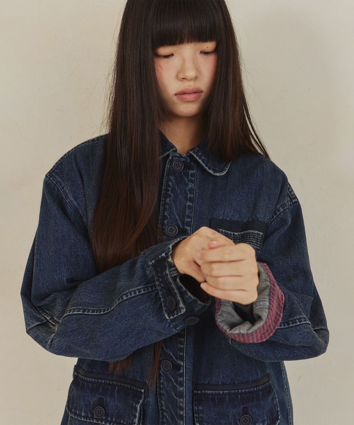 단델(DANDEL) DD check cuff denim chore jacket (INDIGO)
