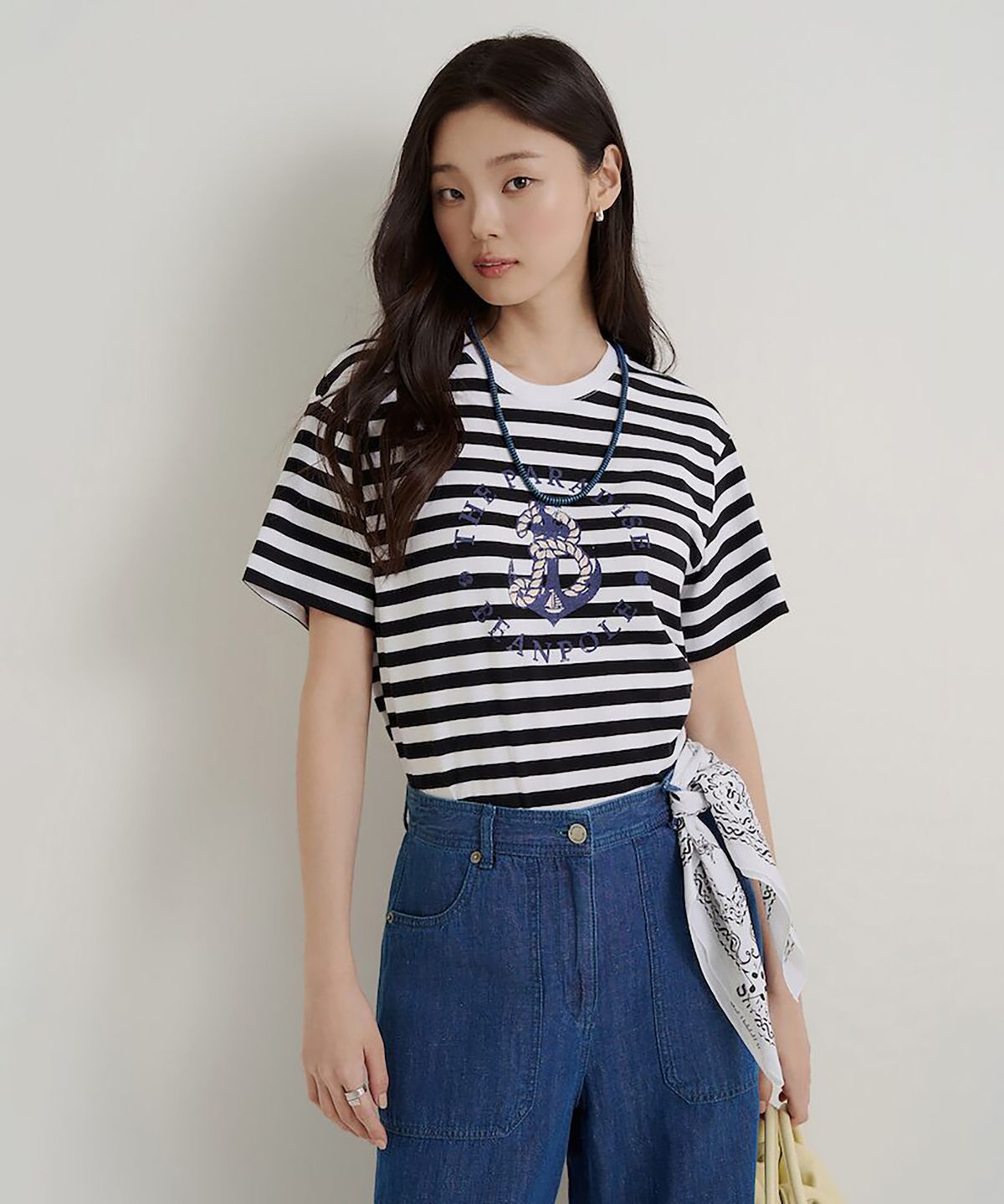 빈폴 레이디스(BEANPOLE LADIES) 크롭 밴딩 데님 팬츠  블루 (BF6721C71P)