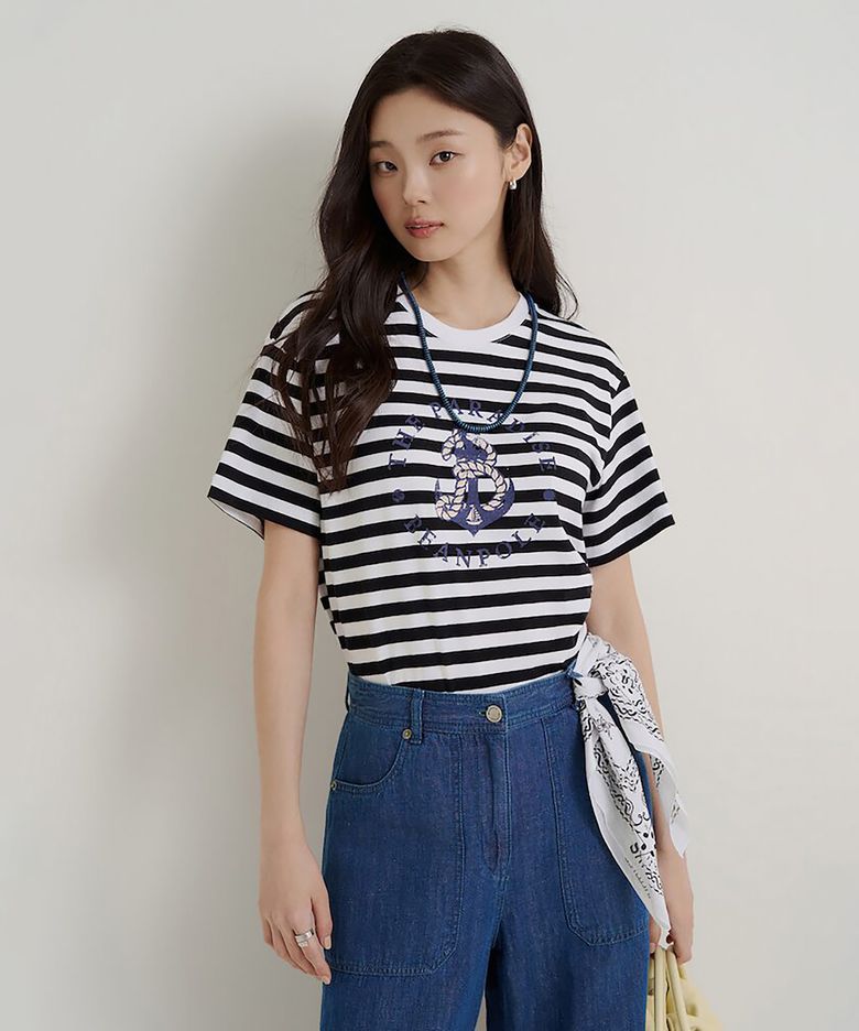 크롭 밴딩 데님 팬츠  블루 (BF6721C71P)