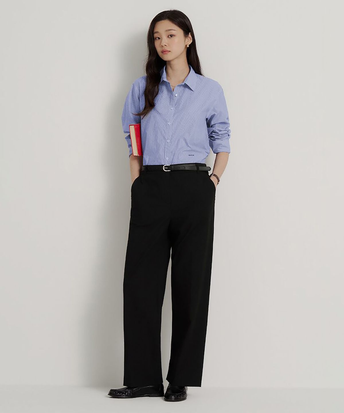 빈폴 레이디스(BEANPOLE LADIES) 폴리 혼방 옵션벨트 스트레이트 팬츠  블랙 (BF6821C515)