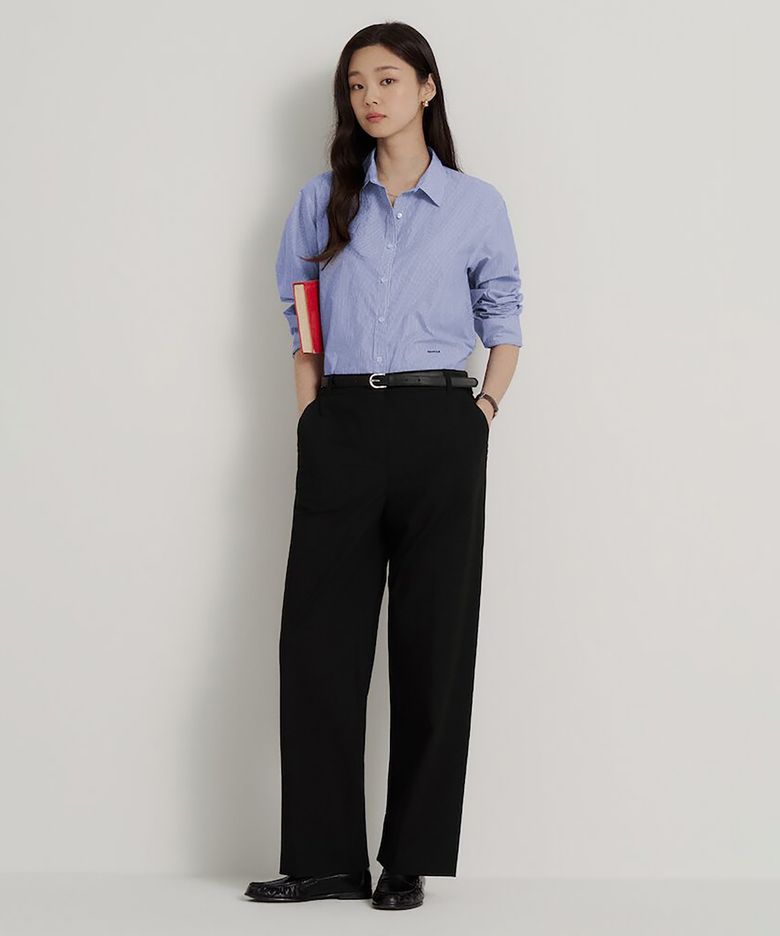 폴리 혼방 옵션벨트 스트레이트 팬츠  블랙 (BF6821C515)