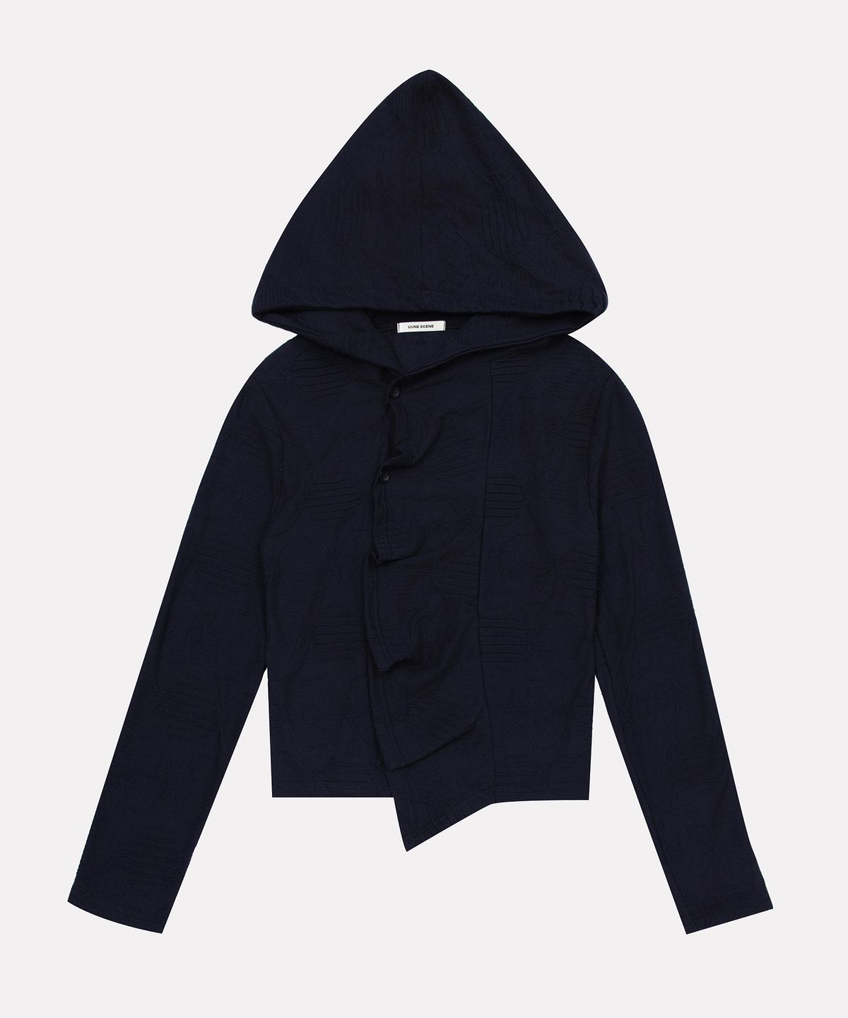 우네씬(UUNE SCENE) Dot Jacquard Hooded Cardigan_Navy