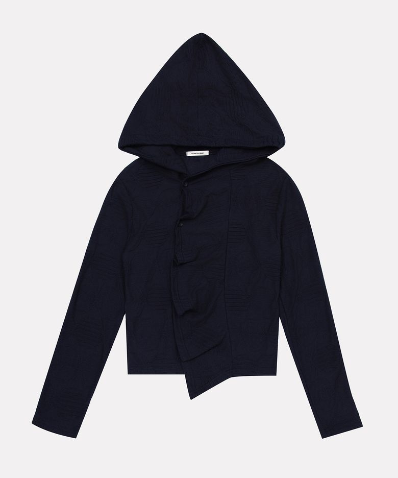 Dot Jacquard Hooded Cardigan_Navy
