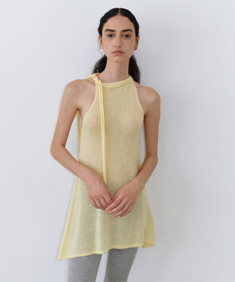 Scarf Tie Halter Knit_Yellow