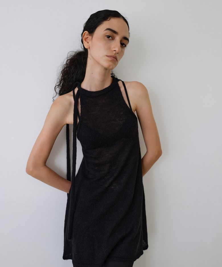 Scarf Tie Halter Knit_Black
