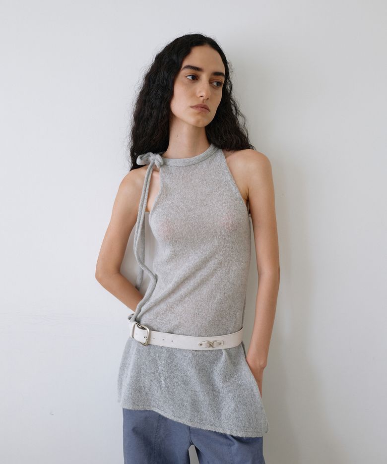 Scarf Tie Halter Knit_Gray