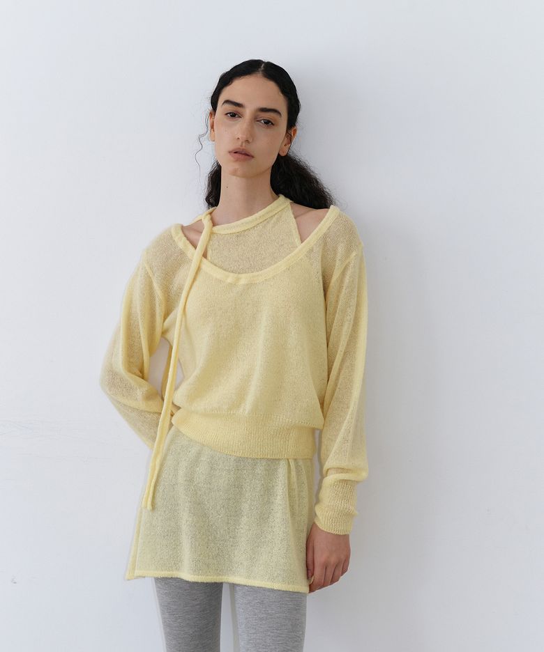 String Deep U-Neck Knit_Yellow
