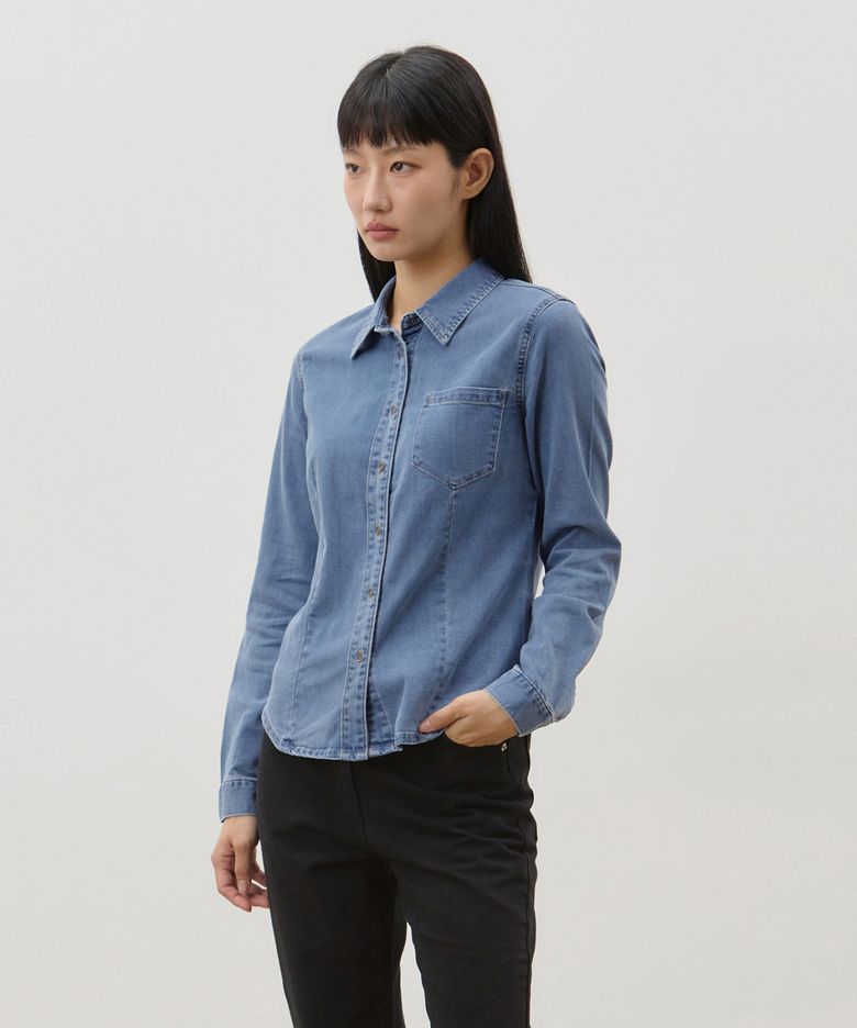 데님 베이직 원 포켓 셔츠 블루 F6