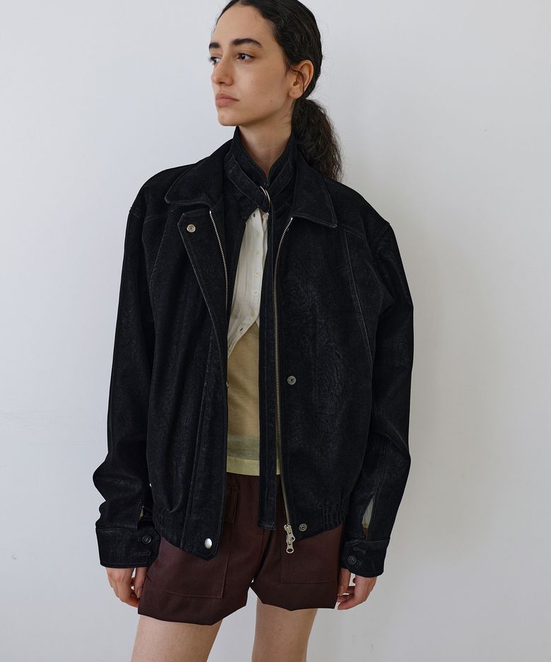 Washed Double Neck Blouson_Black
