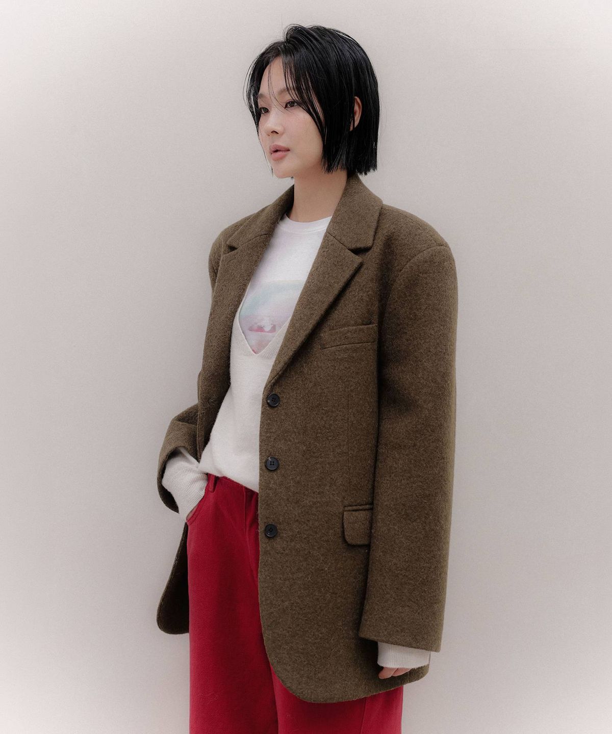 메무아(MEMUA) 아카이브 오버핏 울자켓(카키)