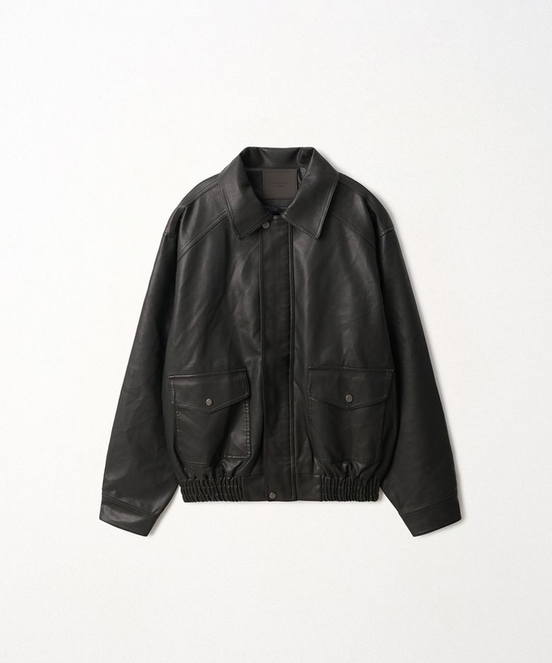 Faux Leather Blouson Jacket_Black